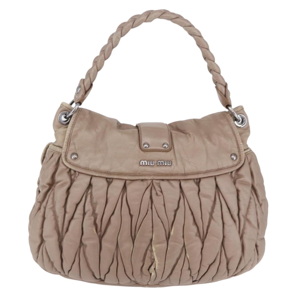 Miu Miu Matelasse Hand Bag Beige Silver Auth 199449