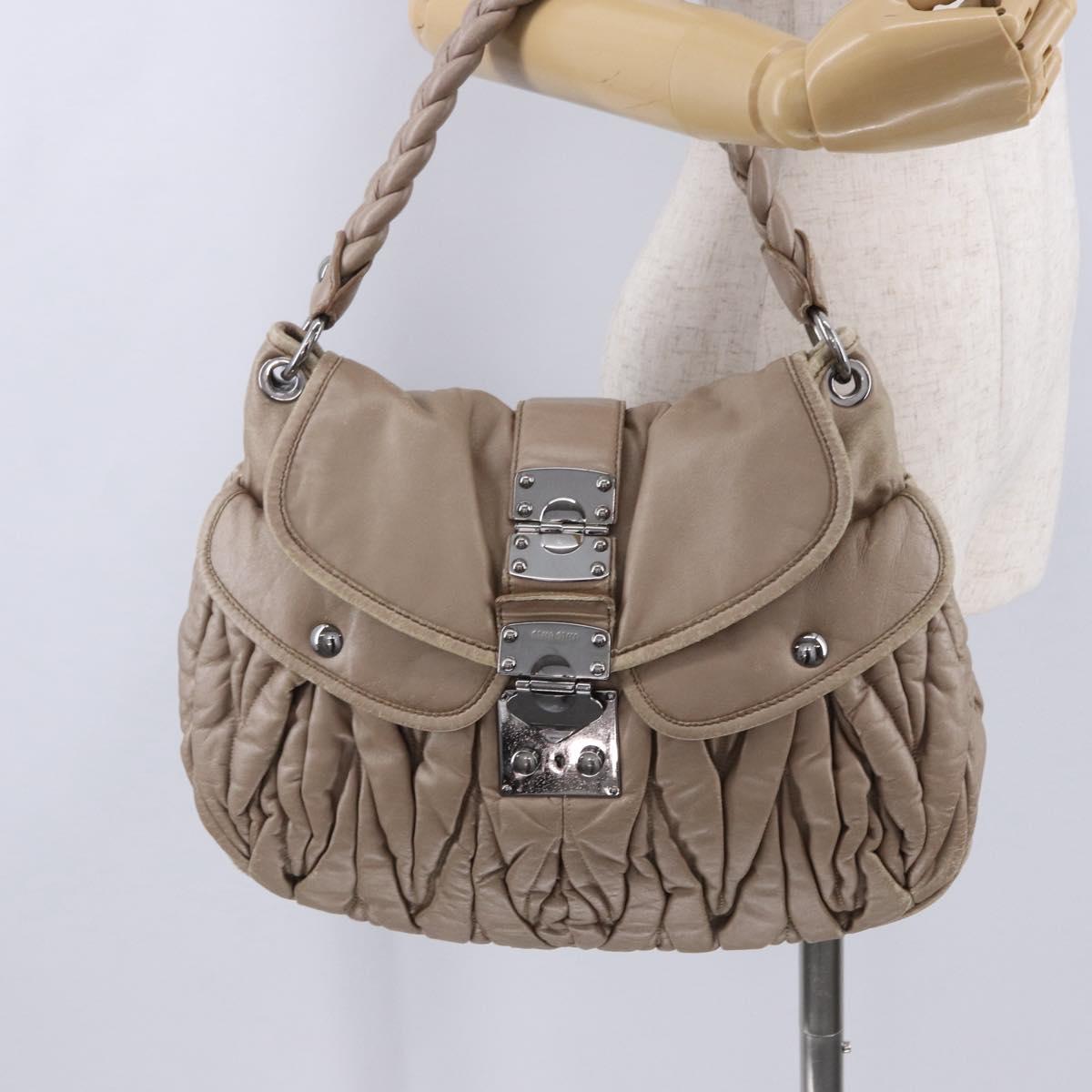 Miu Miu Matelasse Hand Bag Beige Silver Auth 199449