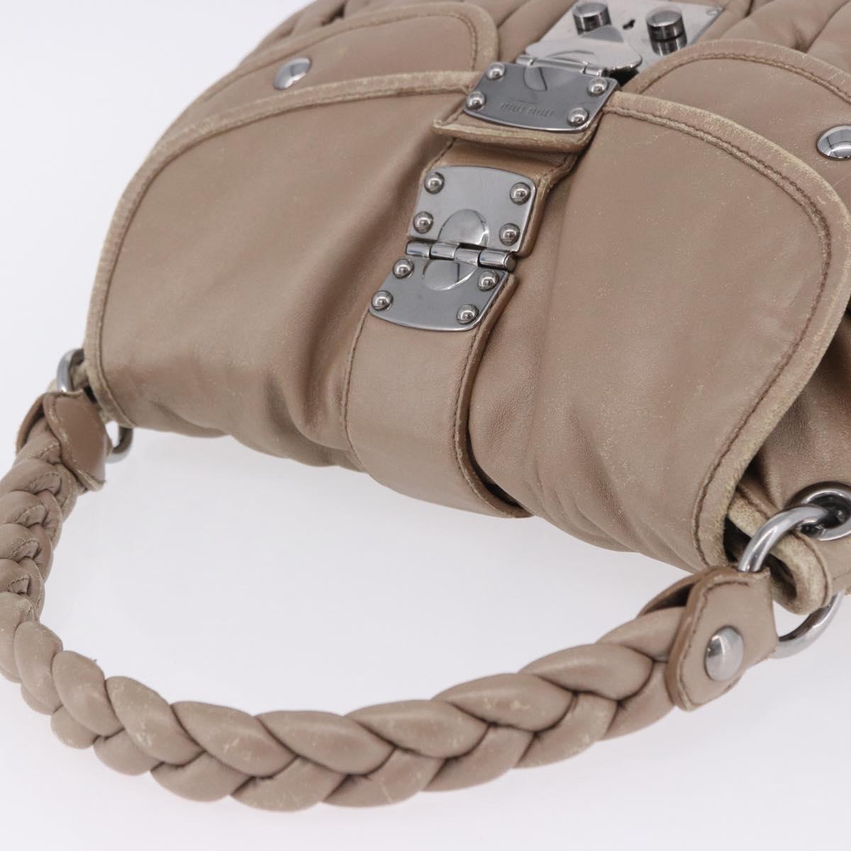 Miu Miu Matelasse Hand Bag Beige Silver Auth 199449