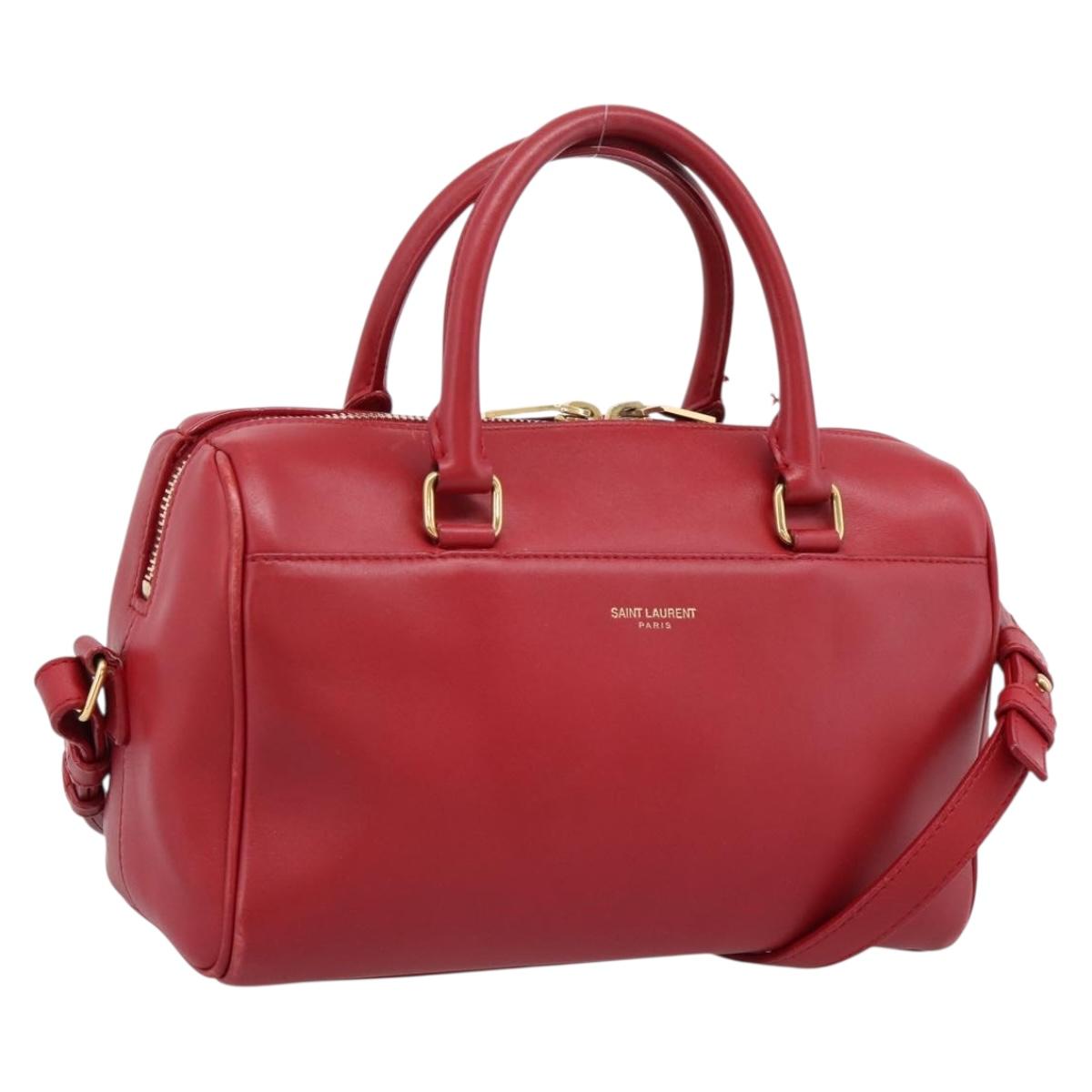 SAINT LAURENT Baby Duffel Hand Bag Leather 2way Red Gold Auth 199452V