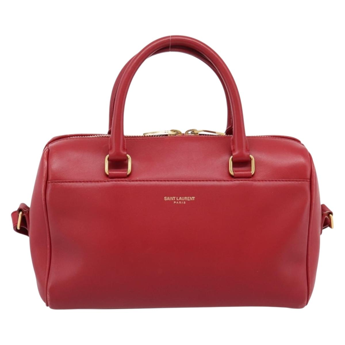 SAINT LAURENT Baby Duffel Hand Bag Leather 2way Red Gold Auth 199452V