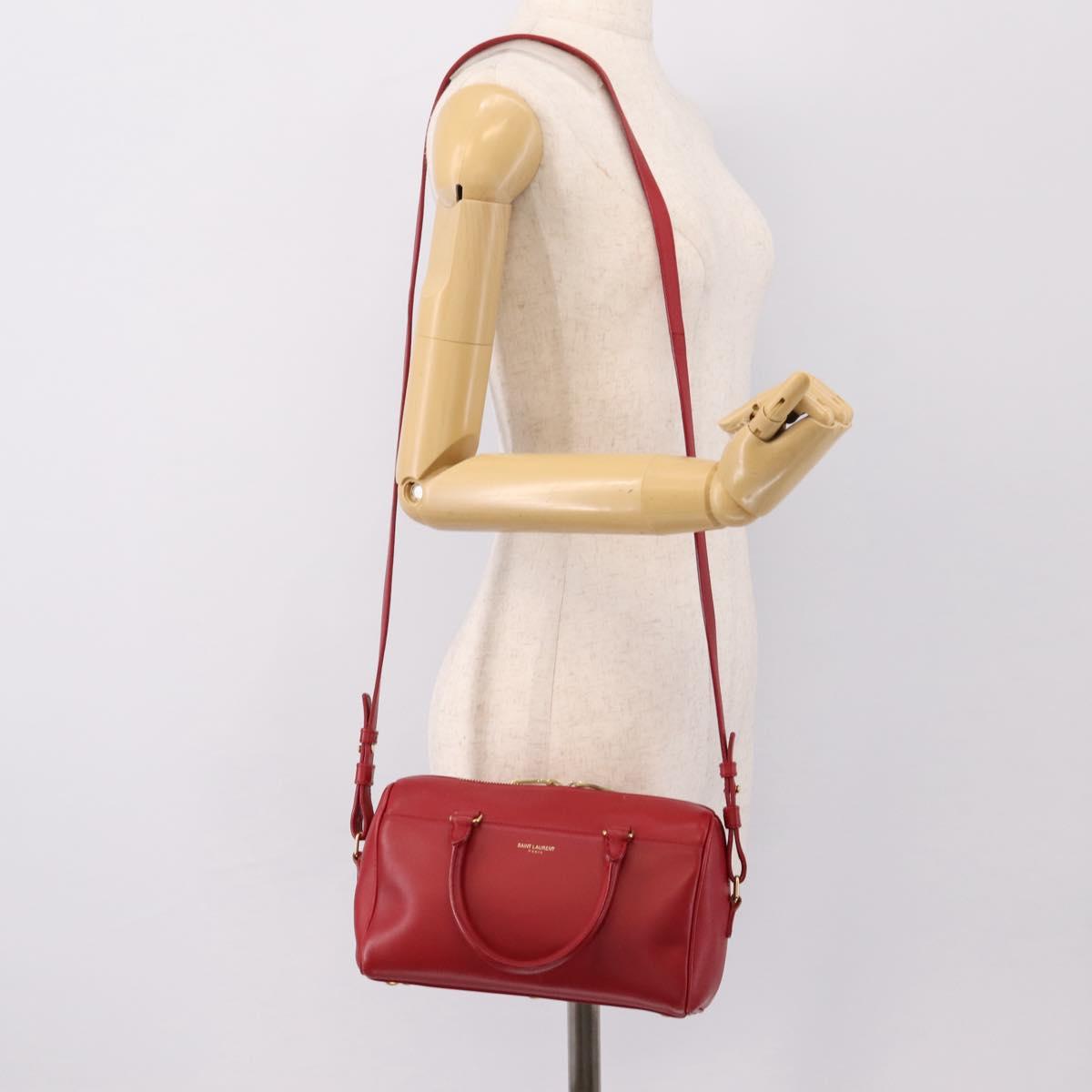 SAINT LAURENT Baby Duffel Hand Bag Leather 2way Red Gold Auth 199452V