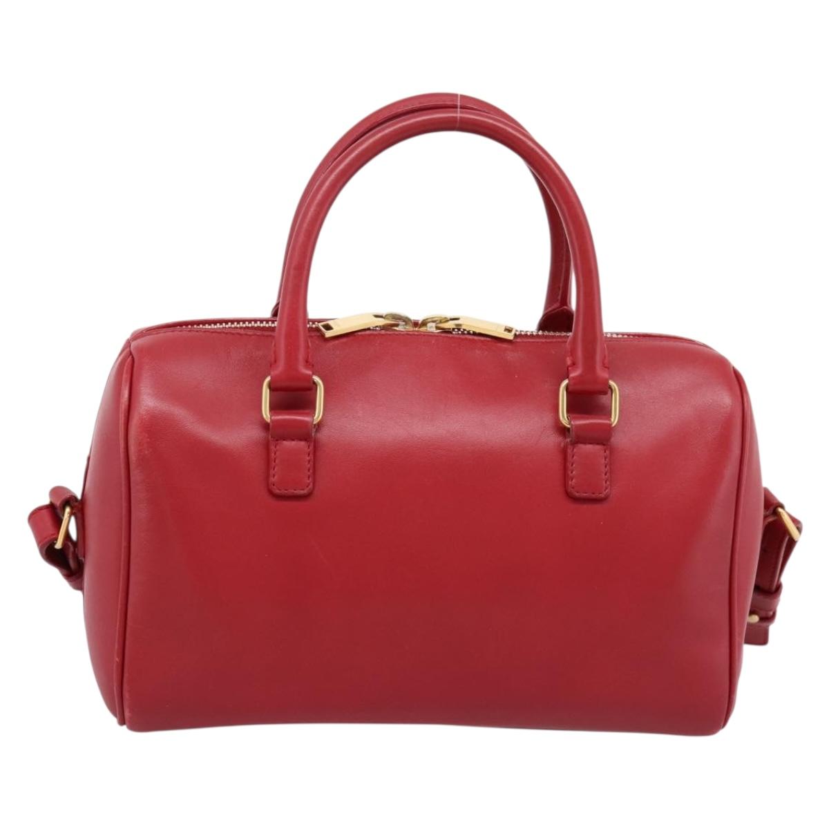 SAINT LAURENT Baby Duffel Hand Bag Leather 2way Red Gold Auth 199452V