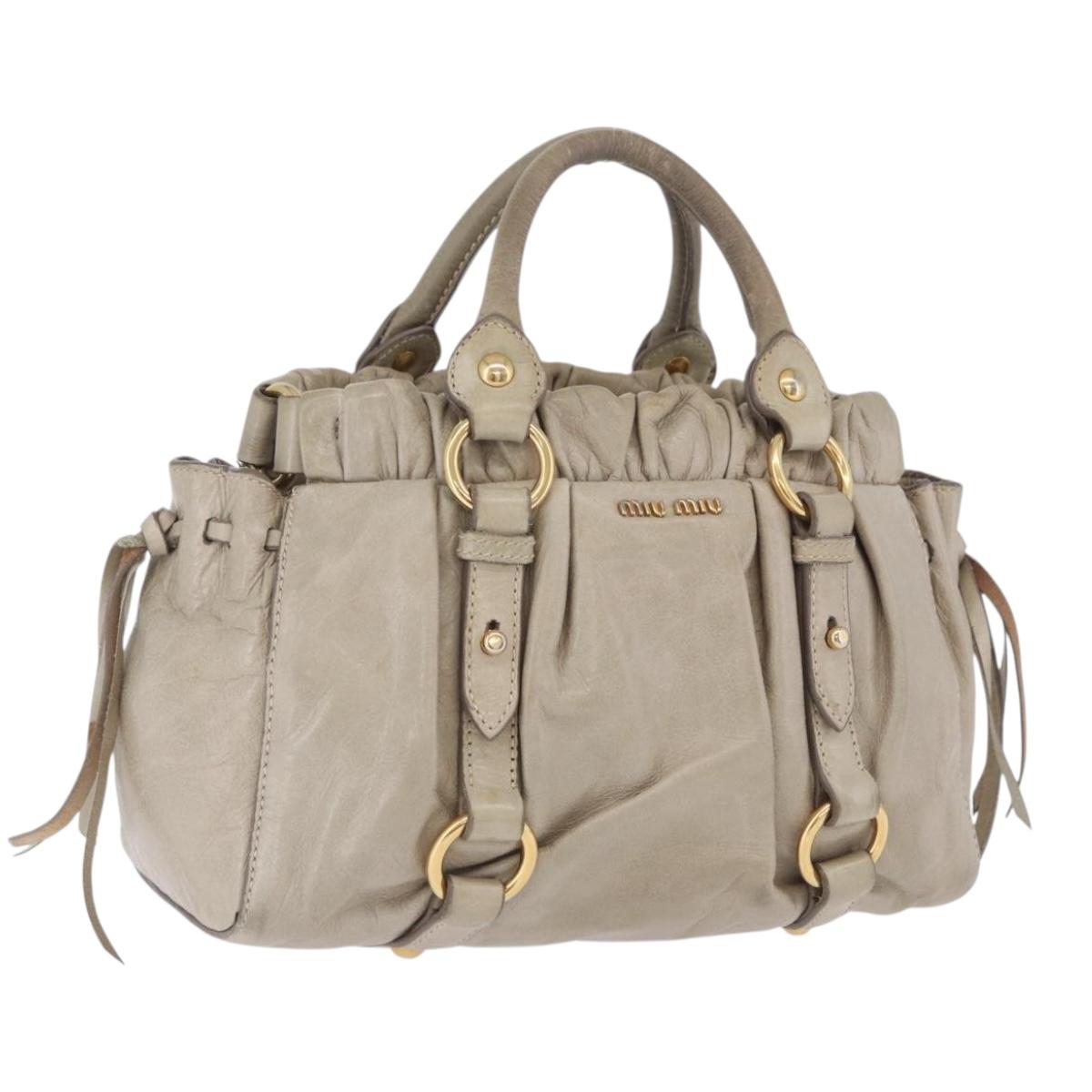 Miu Miu Hand Bag Vitello Lux Leather 2way Beige Gold Auth 199453V