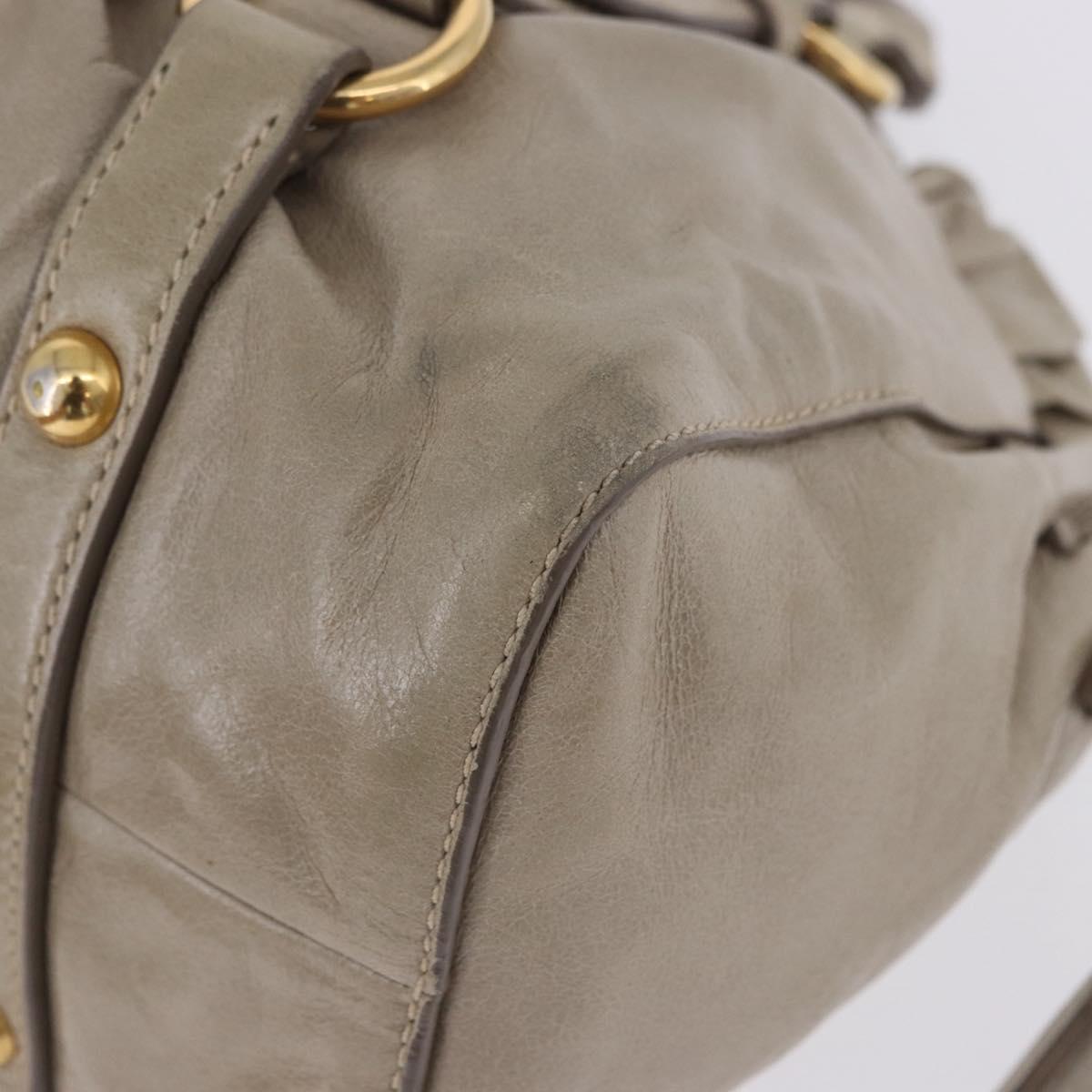 Miu Miu Hand Bag Vitello Lux Leather 2way Beige Gold Auth 199453V