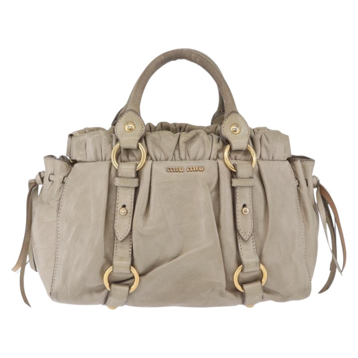 Miu Miu Hand Bag Vitello Lux Leather 2way Beige Gold Auth 199453V
