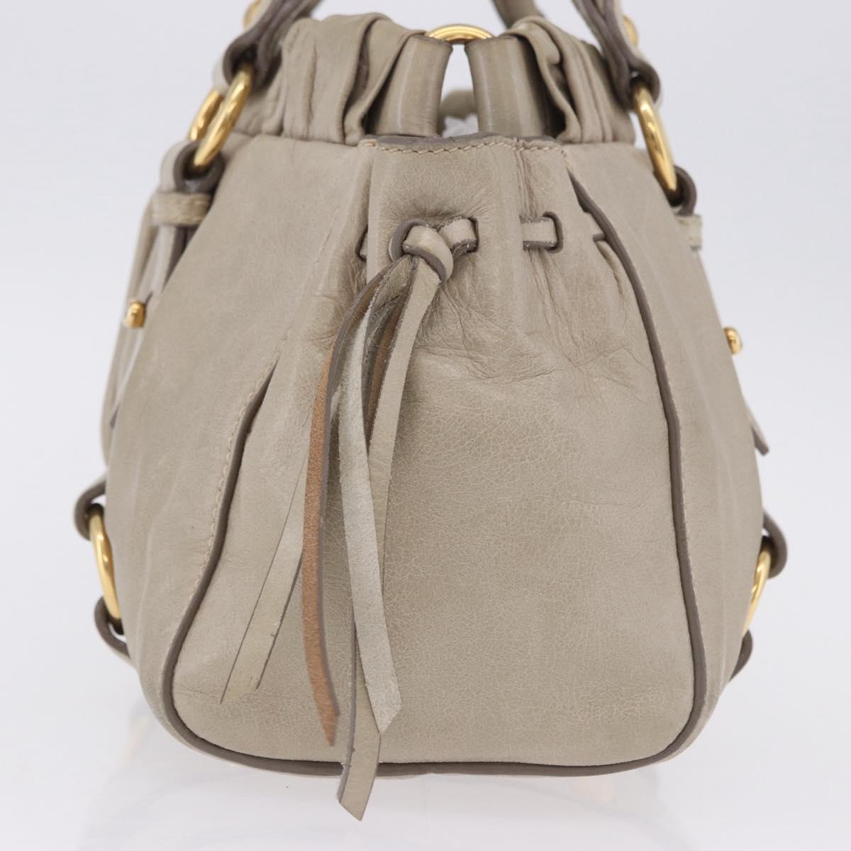 Miu Miu Hand Bag Vitello Lux Leather 2way Beige Gold Auth 199453V