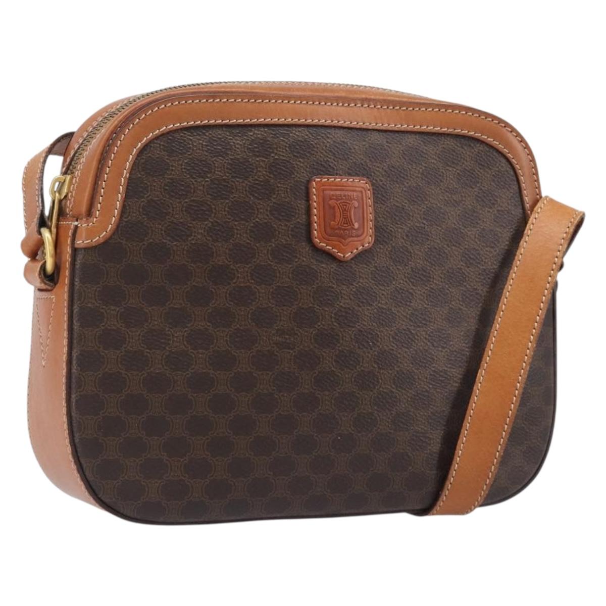 CELINE Macadam Canvas Shoulder Bag PVC Leather Brown Gold Auth 199455
