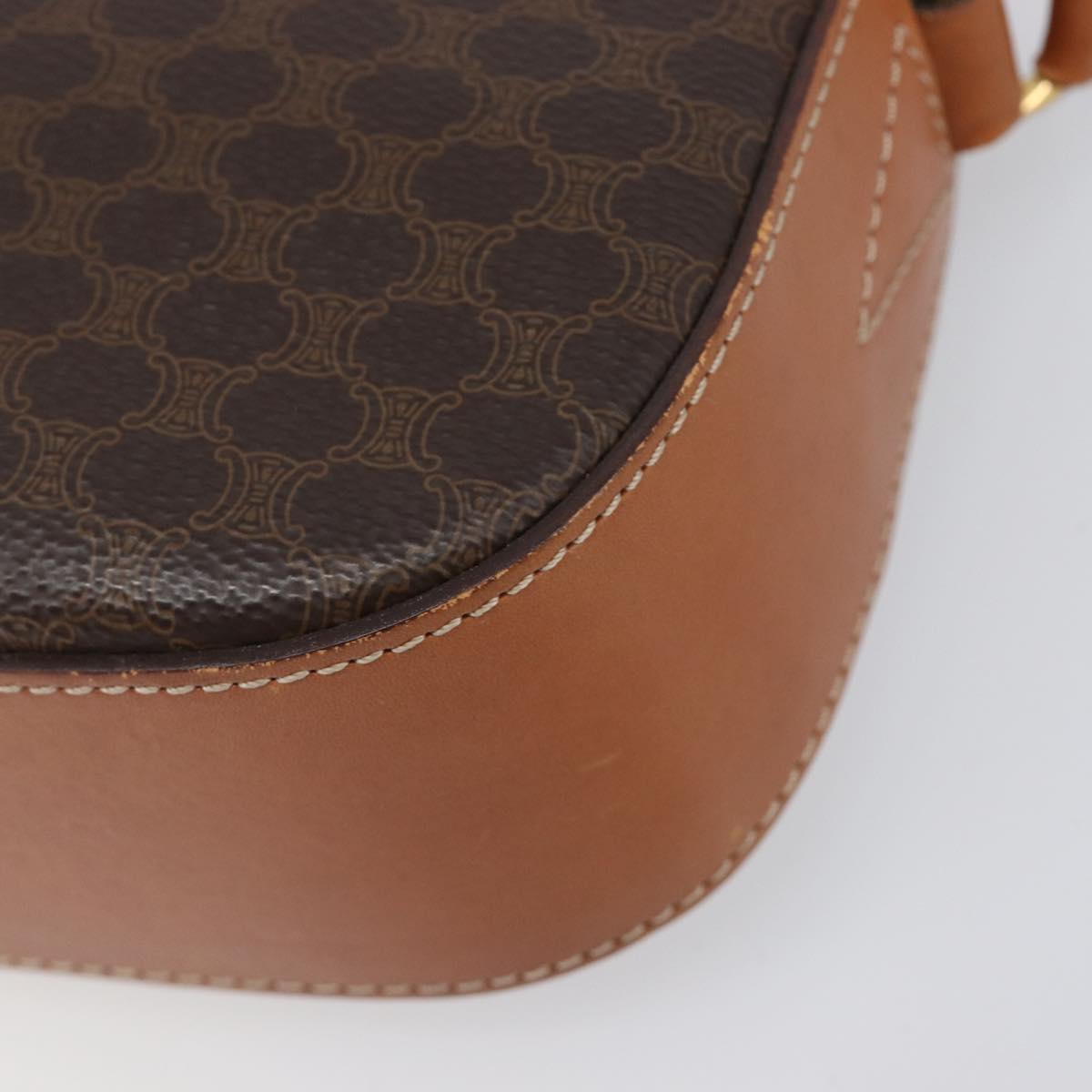 CELINE Macadam Canvas Shoulder Bag PVC Leather Brown Gold Auth 199455