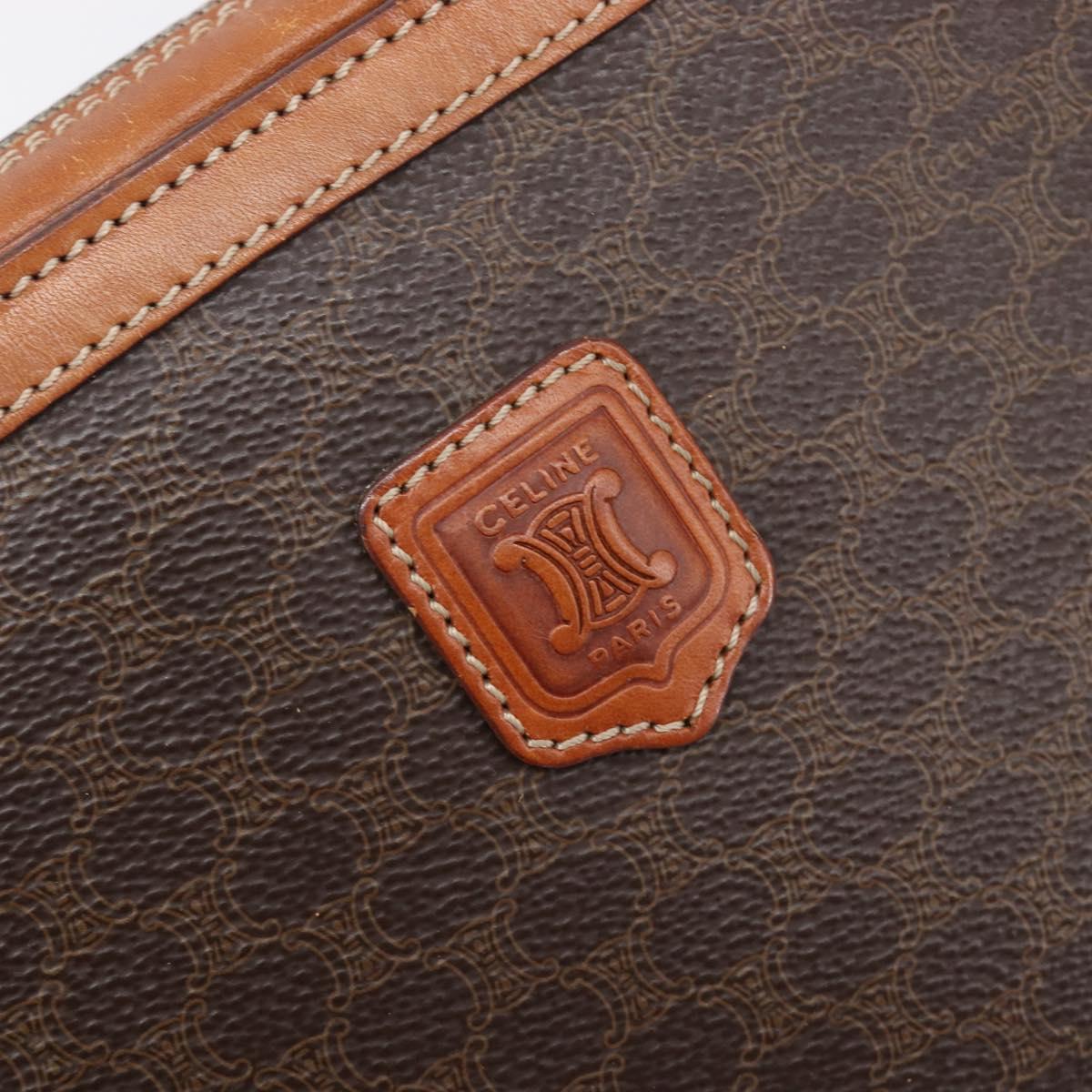 CELINE Macadam Canvas Shoulder Bag PVC Leather Brown Gold Auth 199455