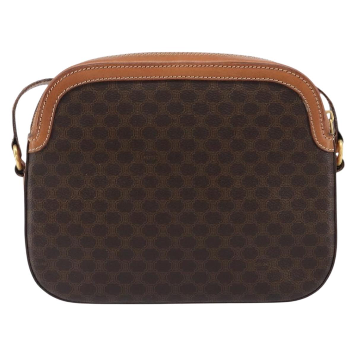 CELINE Macadam Canvas Shoulder Bag PVC Leather Brown Gold Auth 199455