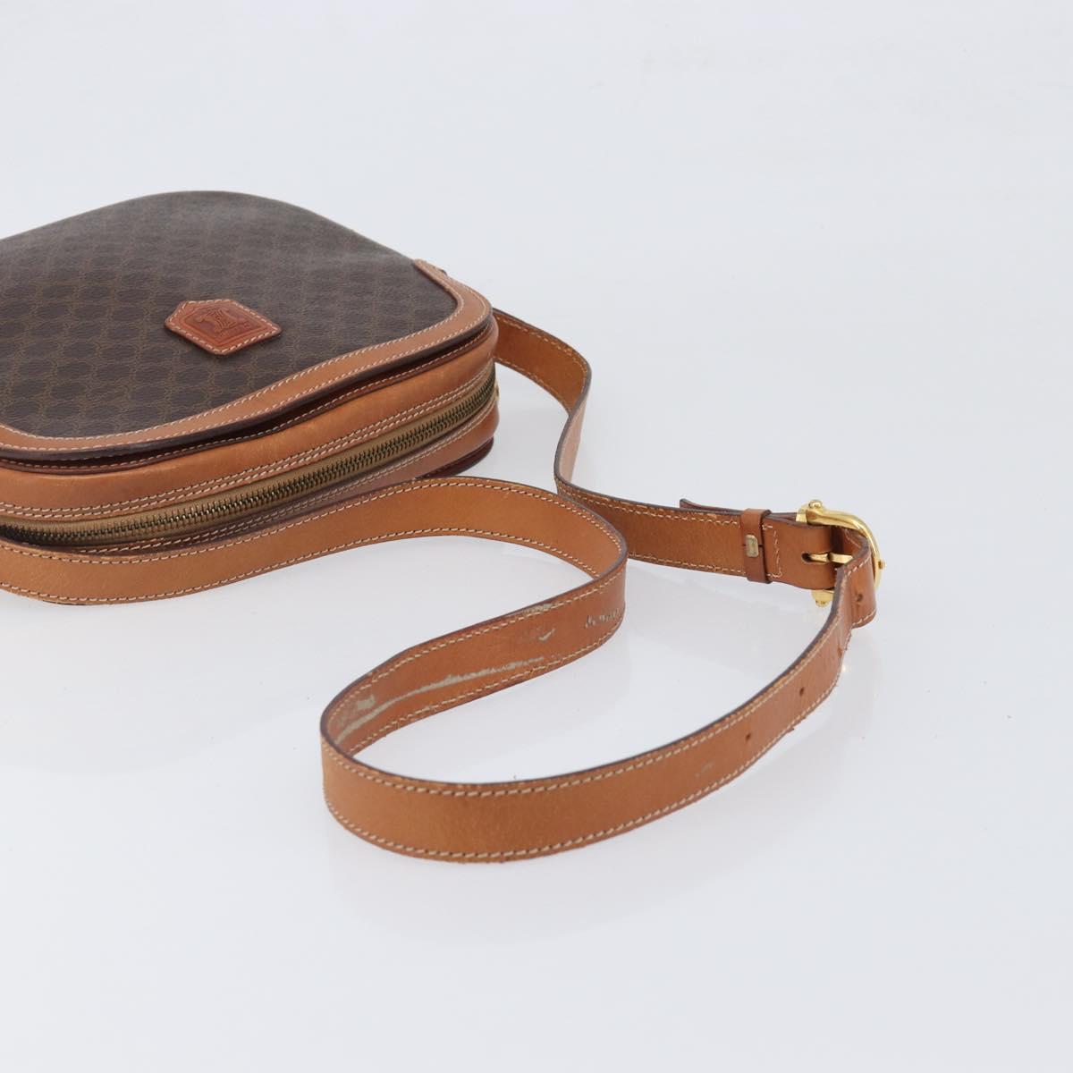 CELINE Macadam Canvas Shoulder Bag PVC Leather Brown Gold Auth 199455