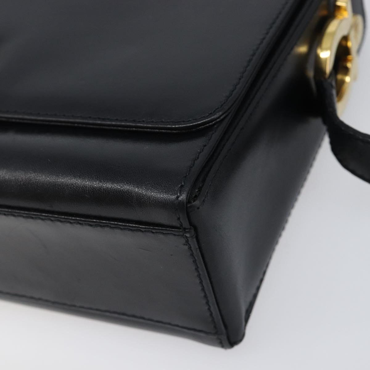 Salvatore Ferragamo Gancini Shoulder Bag Leather Black Gold Auth 199456