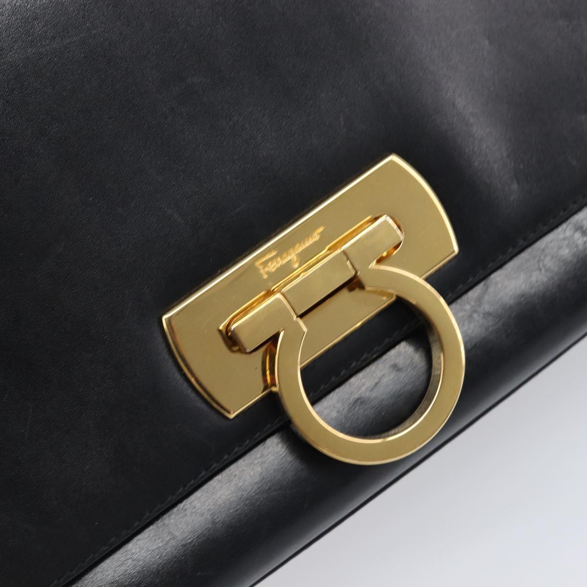 Salvatore Ferragamo Gancini Shoulder Bag Leather Black Gold Auth 199456
