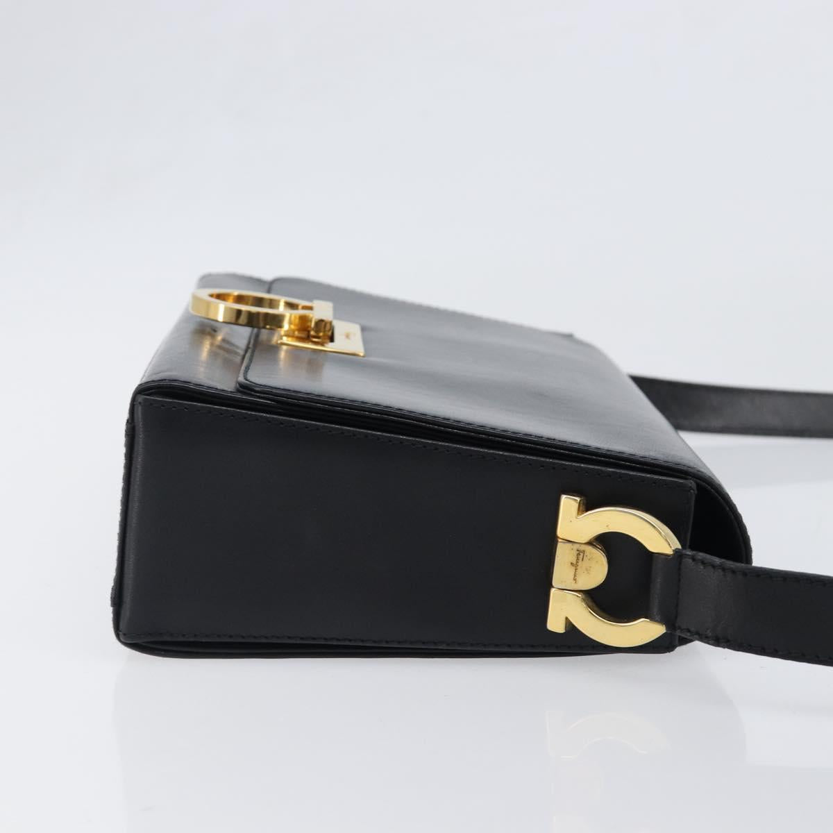 Salvatore Ferragamo Gancini Shoulder Bag Leather Black Gold Auth 199456