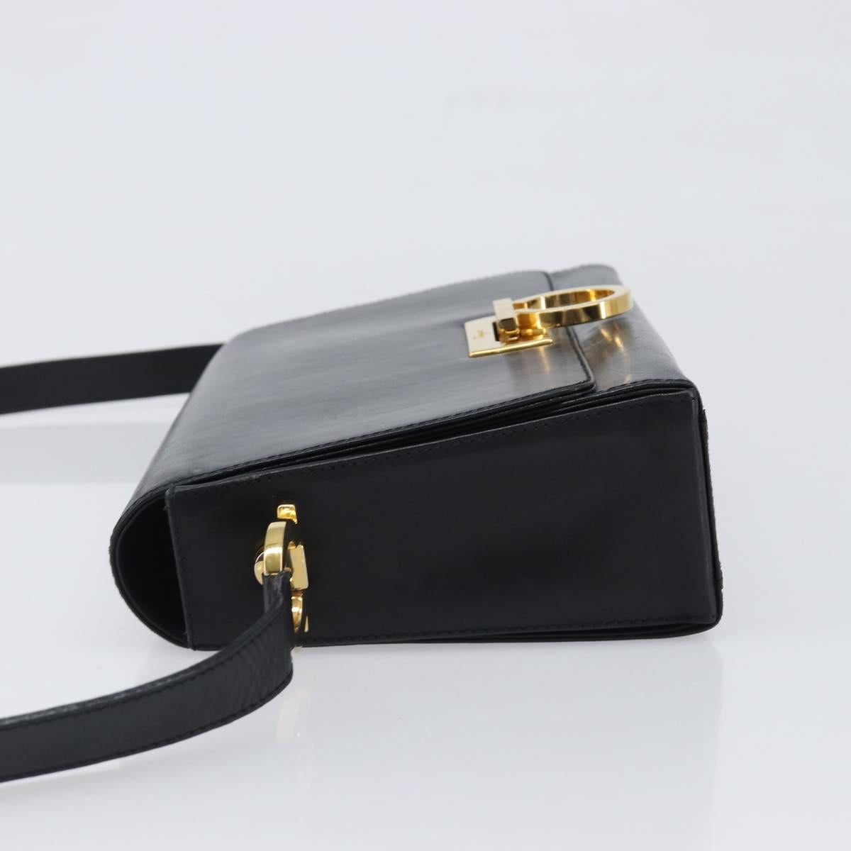Salvatore Ferragamo Gancini Shoulder Bag Leather Black Gold Auth 199456