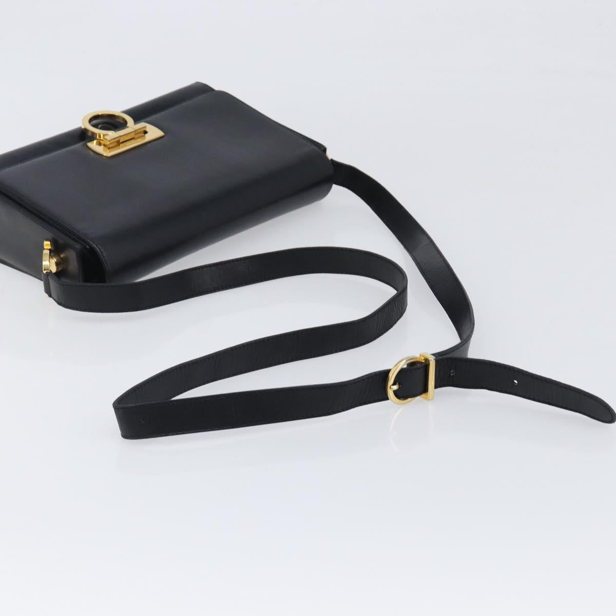 Salvatore Ferragamo Gancini Shoulder Bag Leather Black Gold Auth 199456