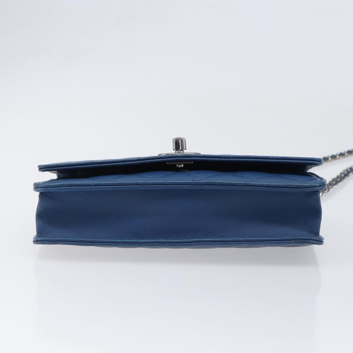 CHANEL Matelasse Trendy CC Chain Wallet Lamb Skin Blue Silver CC Auth 199460SAM