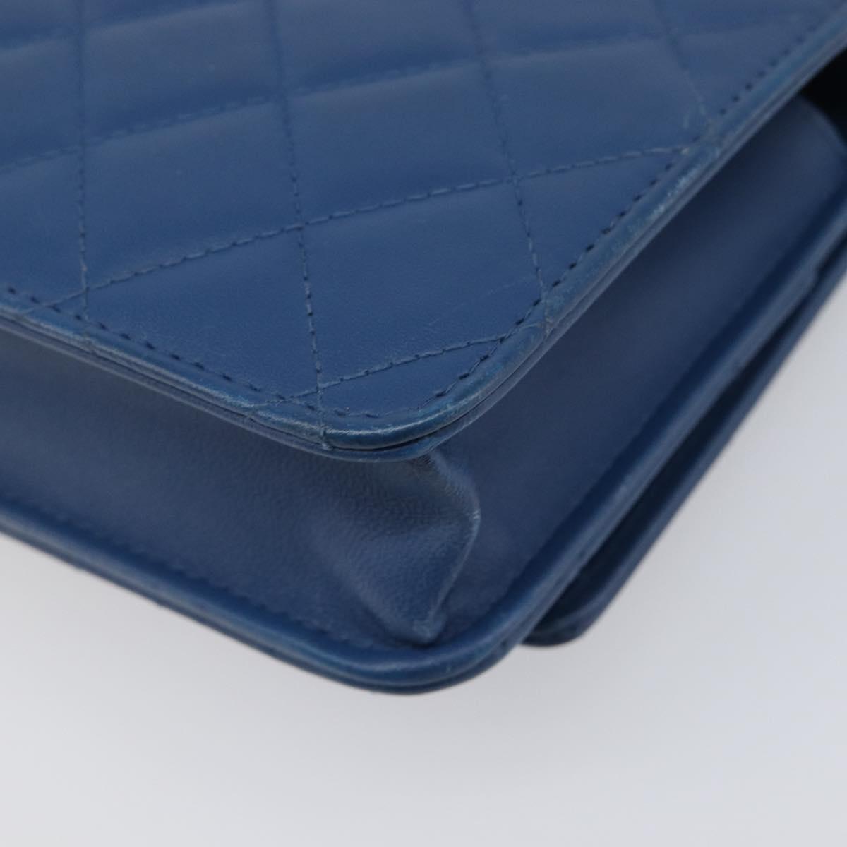 CHANEL Matelasse Trendy CC Chain Wallet Lamb Skin Blue Silver CC Auth 199460SAM