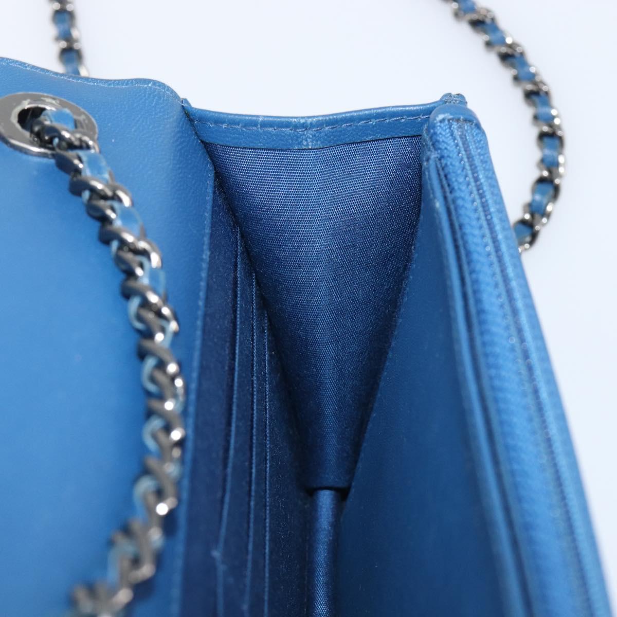 CHANEL Matelasse Trendy CC Chain Wallet Lamb Skin Blue Silver CC Auth 199460SAM