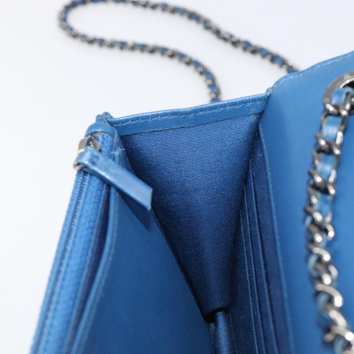 CHANEL Matelasse Trendy CC Chain Wallet Lamb Skin Blue Silver CC Auth 199460SAM