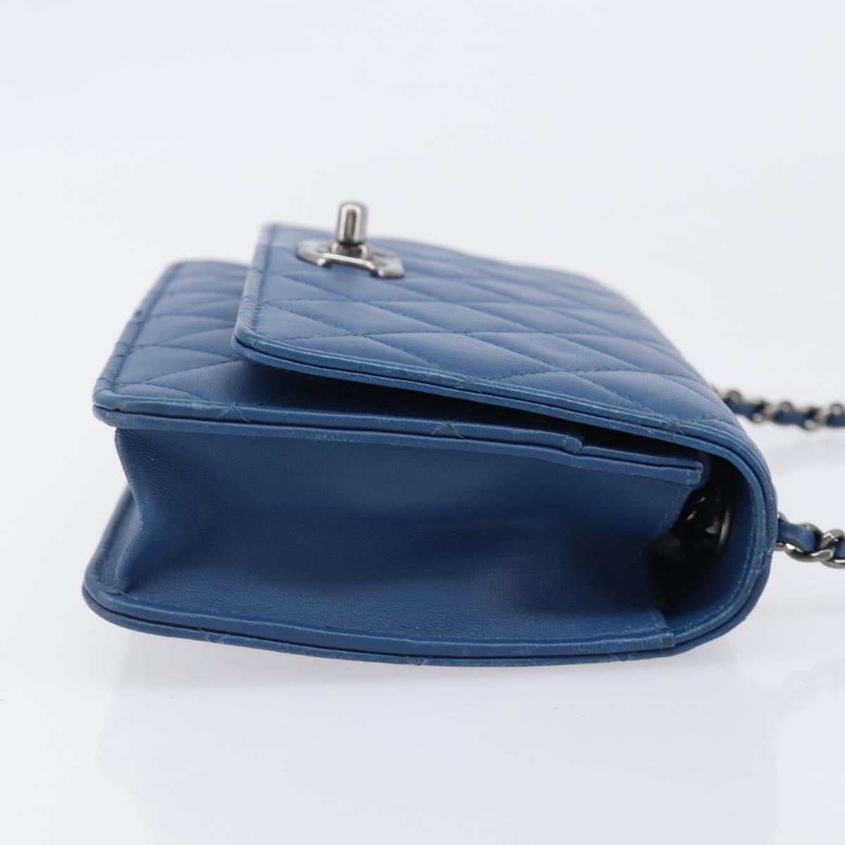 CHANEL Matelasse Trendy CC Chain Wallet Lamb Skin Blue Silver CC Auth 199460SAM