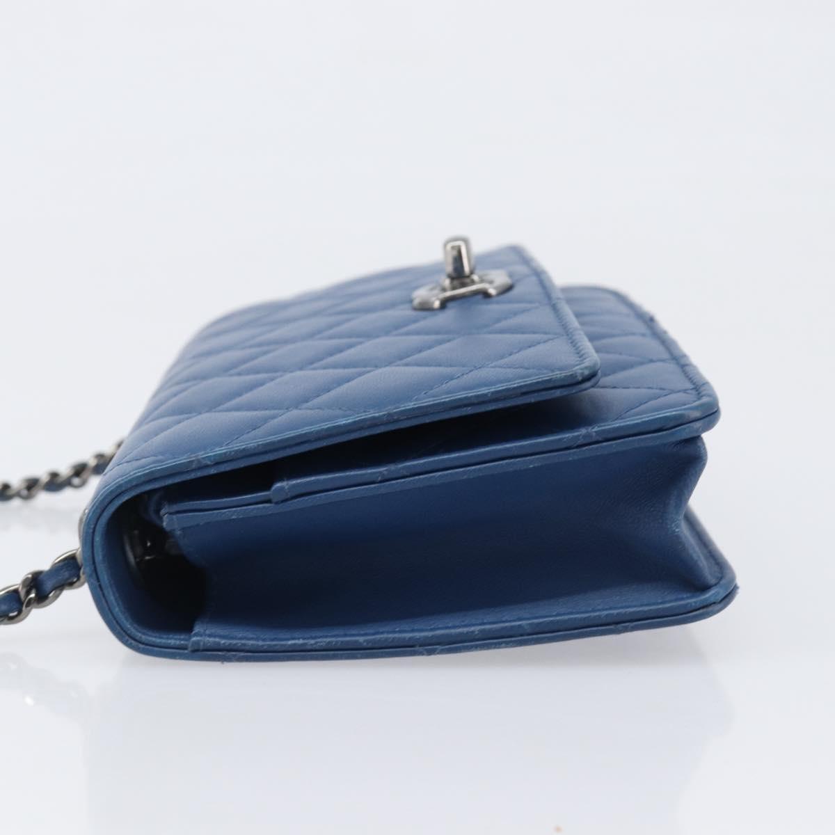 CHANEL Matelasse Trendy CC Chain Wallet Lamb Skin Blue Silver CC Auth 199460SAM