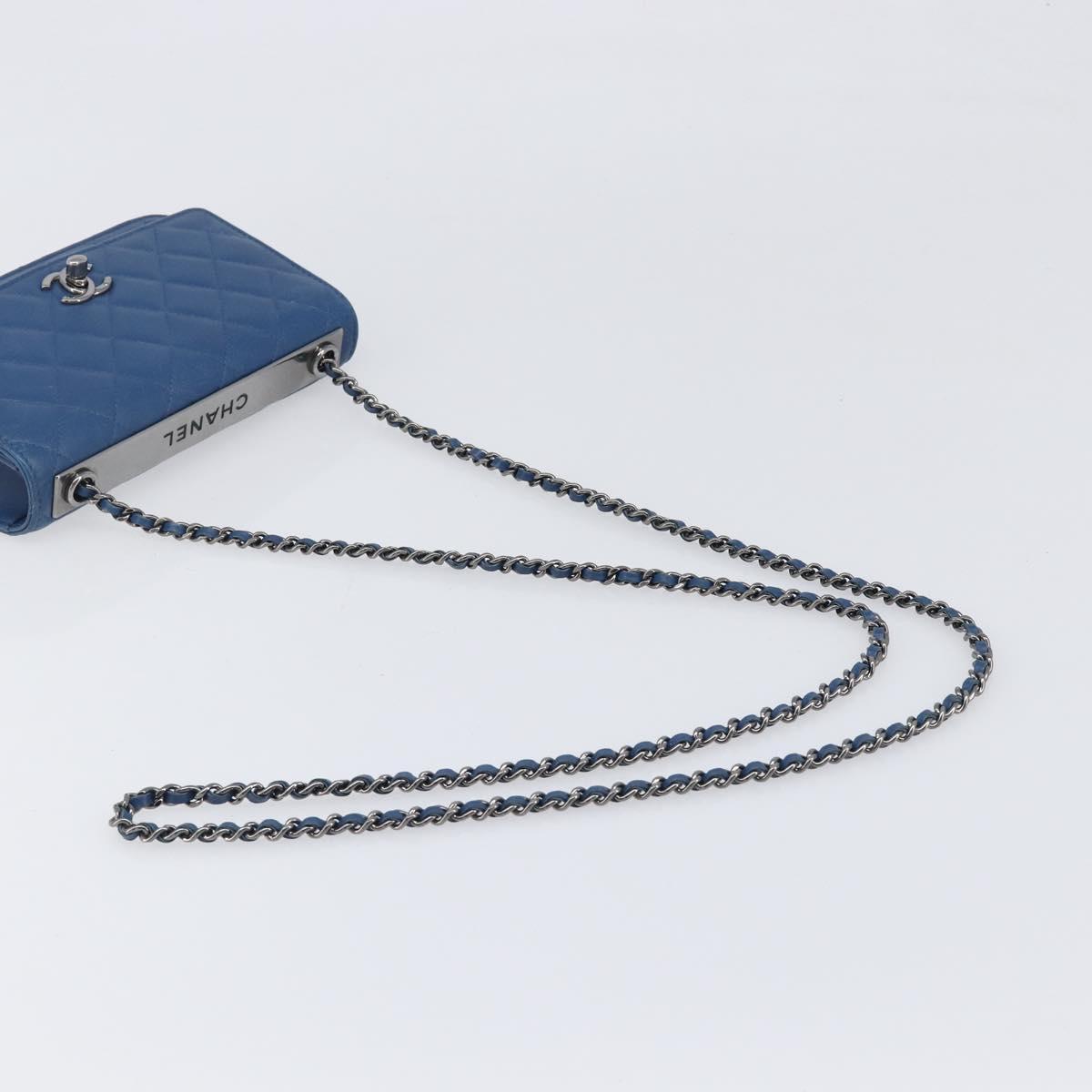 CHANEL Matelasse Trendy CC Chain Wallet Lamb Skin Blue Silver CC Auth 199460SAM