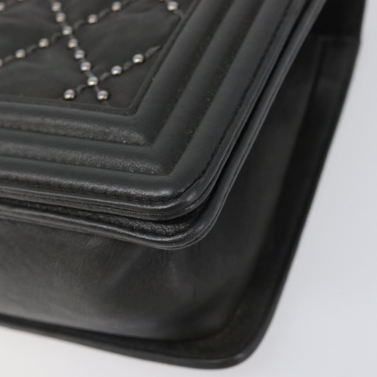 CHANEL Matelasse Boy Chanel Chain Bag Leather Black Silver CC Auth 199461SAM