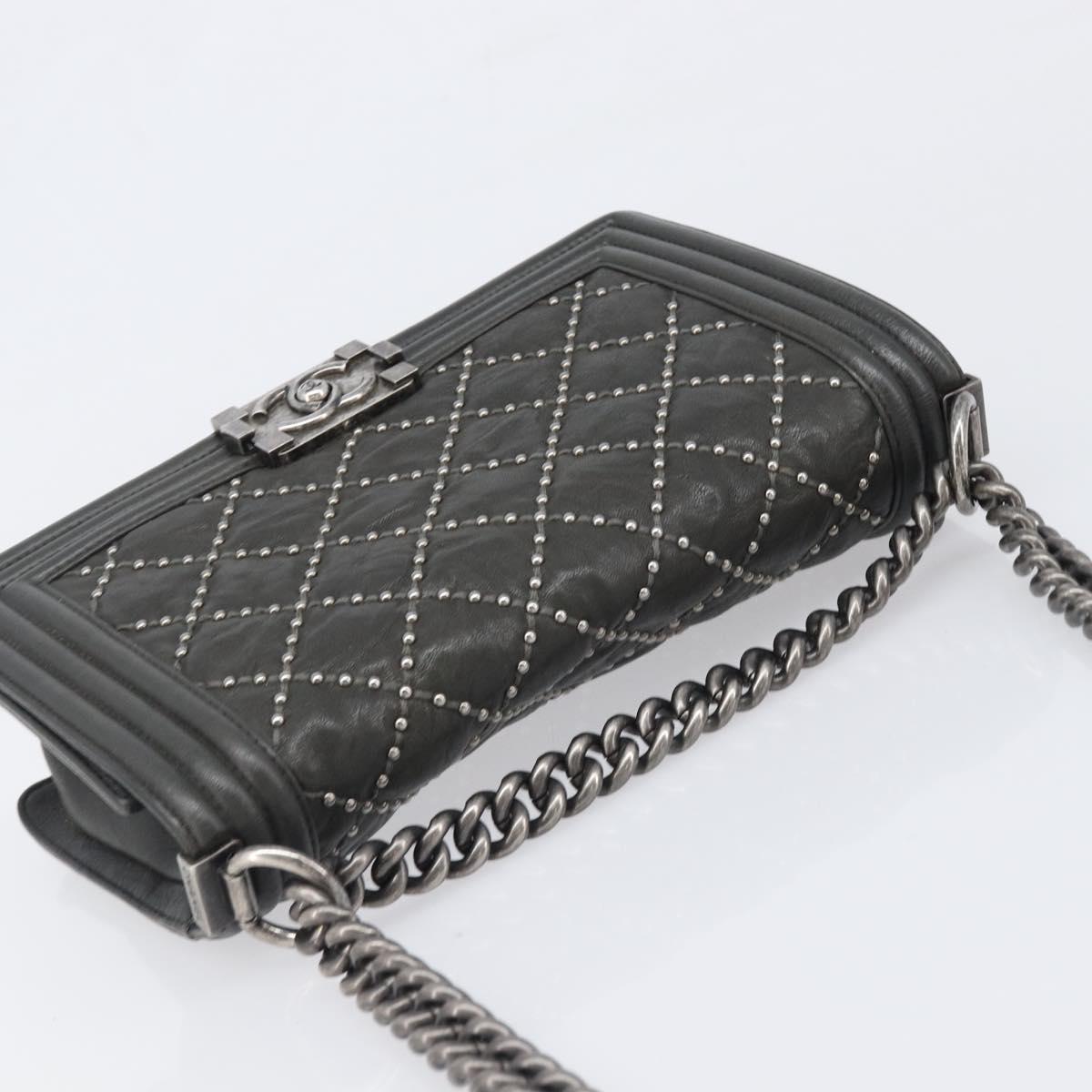 CHANEL Matelasse Boy Chanel Chain Bag Leather Black Silver CC Auth 199461SAM