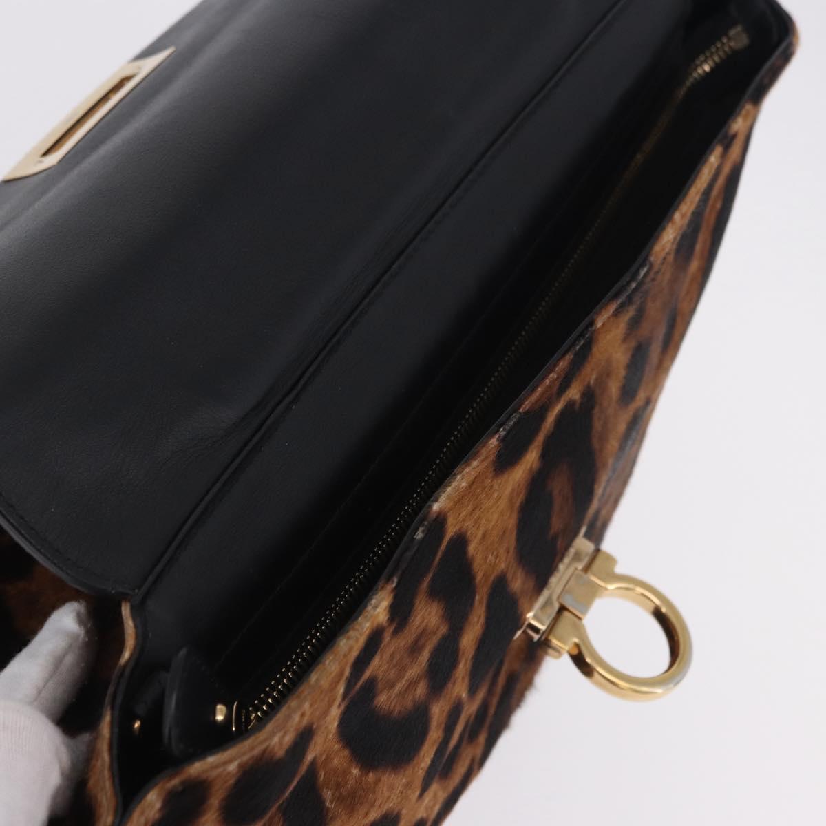 Salvatore Ferragamo Gancini Hand Bag Harako leather Brown Gold Auth 199463A
