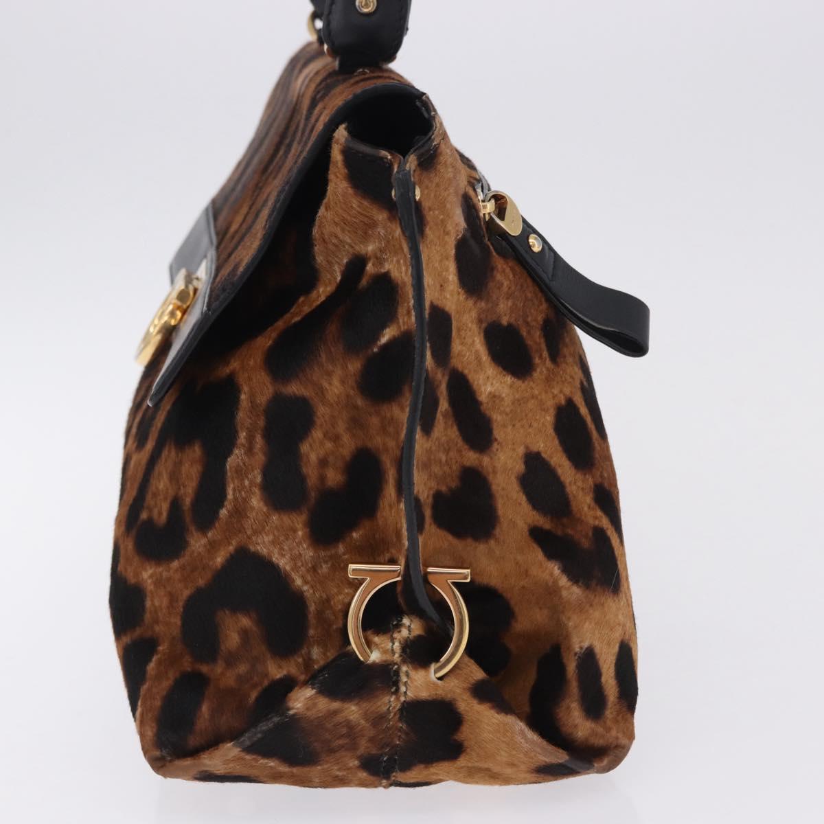 Salvatore Ferragamo Gancini Hand Bag Harako leather Brown Gold Auth 199463A