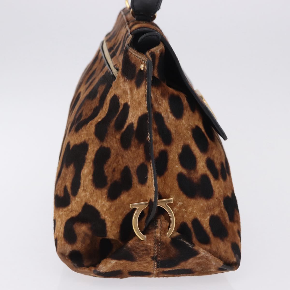 Salvatore Ferragamo Gancini Hand Bag Harako leather Brown Gold Auth 199463A