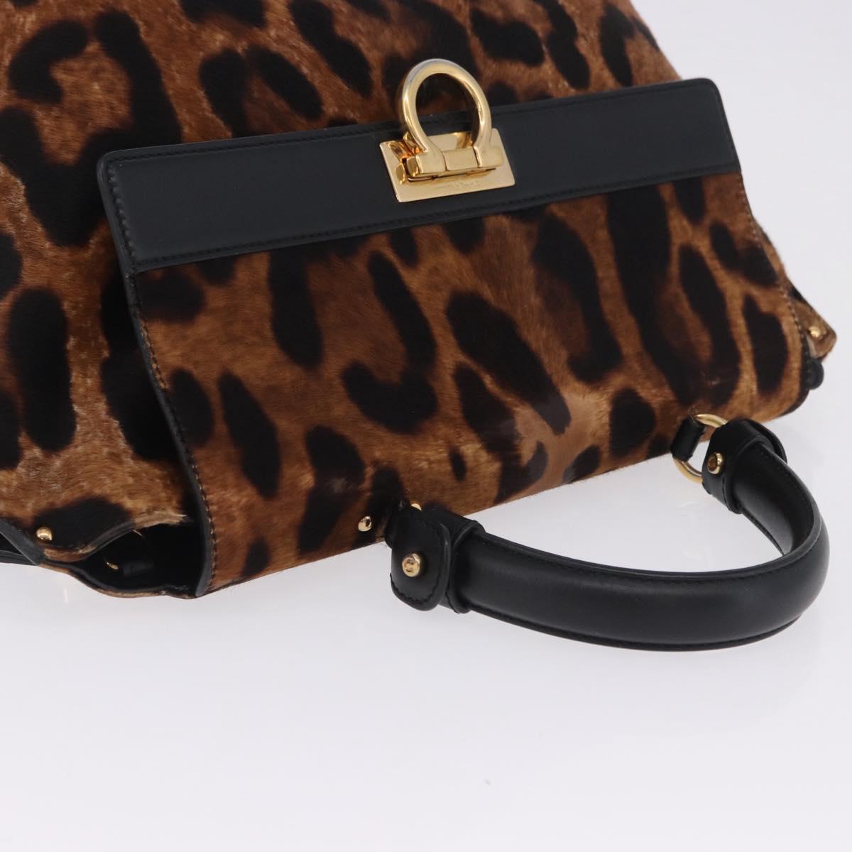 Salvatore Ferragamo Gancini Hand Bag Harako leather Brown Gold Auth 199463A