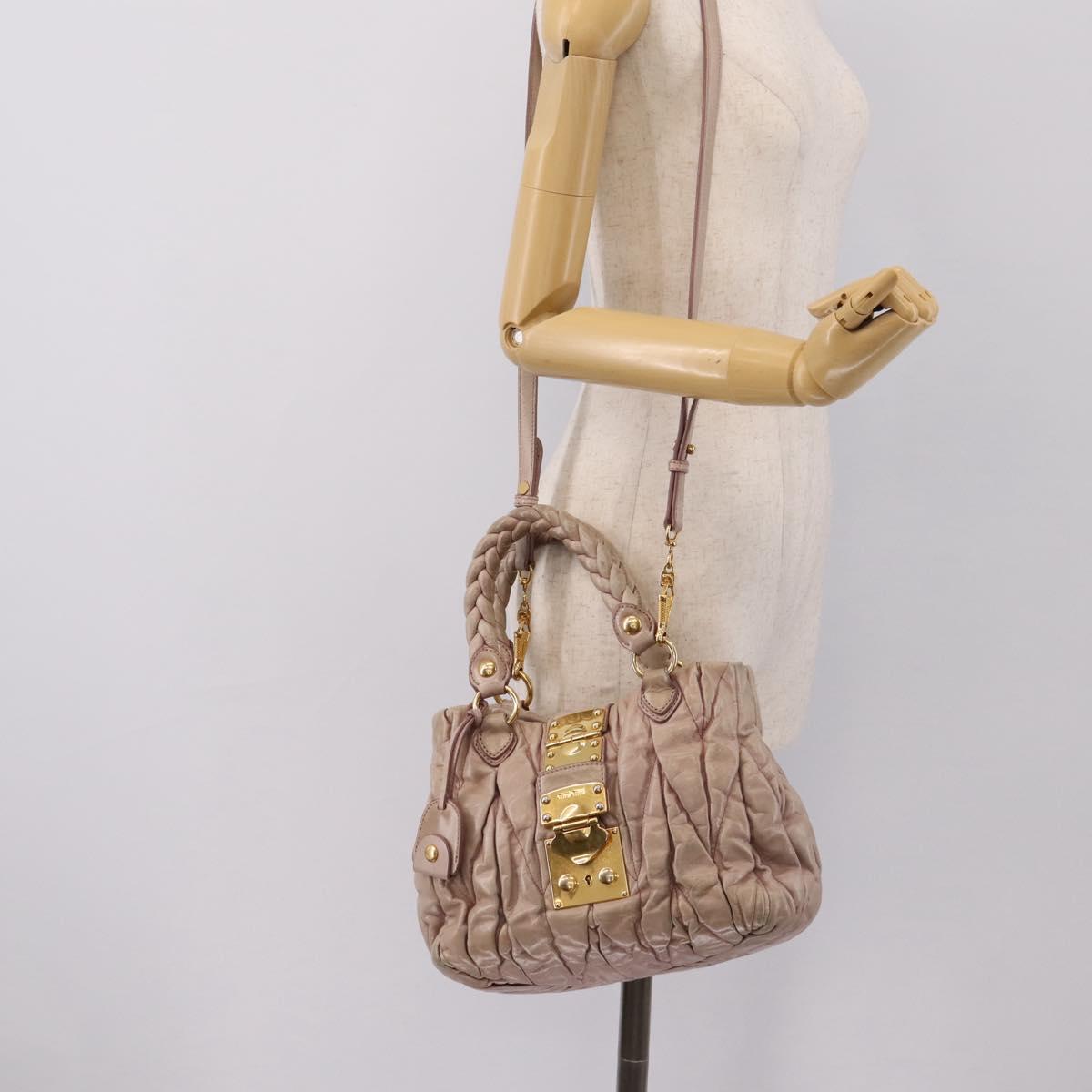 Miu Miu Matelasse Hand Bag Leather 2way Pink Gold Auth 199464A