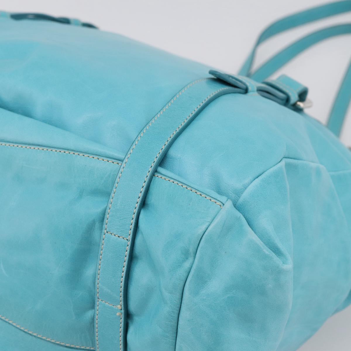 PRADA Tote Bag Leather Light Blue Silver Auth 199466V