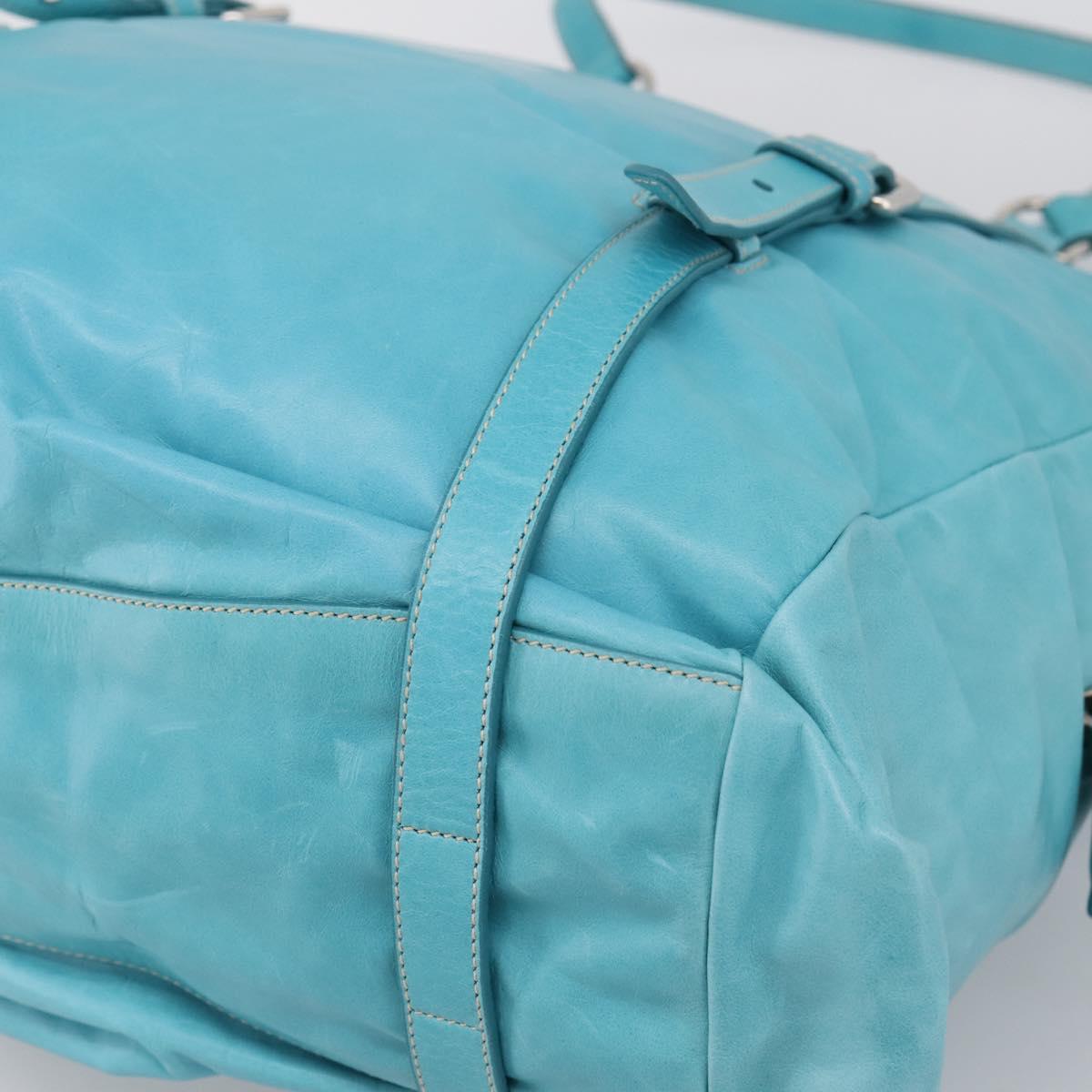 PRADA Tote Bag Leather Light Blue Silver Auth 199466V