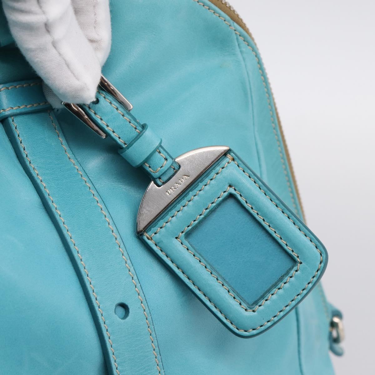 PRADA Tote Bag Leather Light Blue Silver Auth 199466V