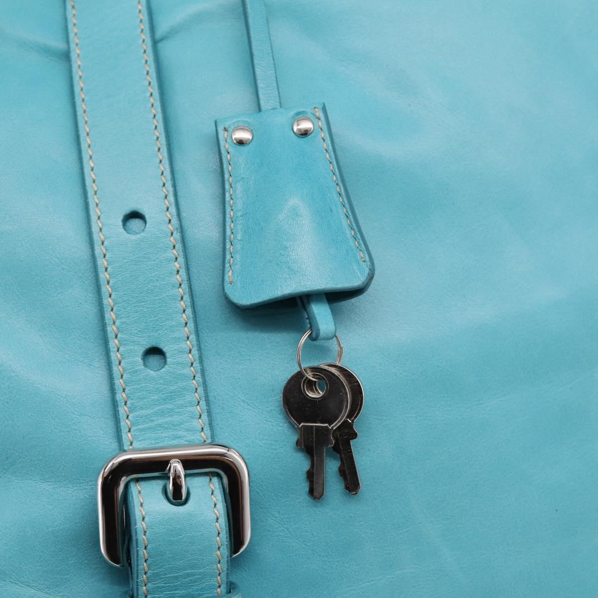 PRADA Tote Bag Leather Light Blue Silver Auth 199466V