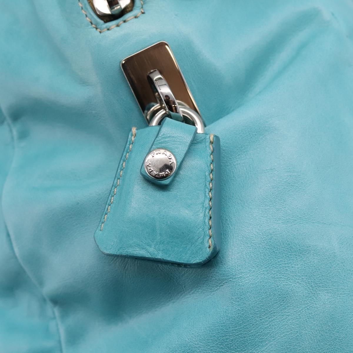 PRADA Tote Bag Leather Light Blue Silver Auth 199466V