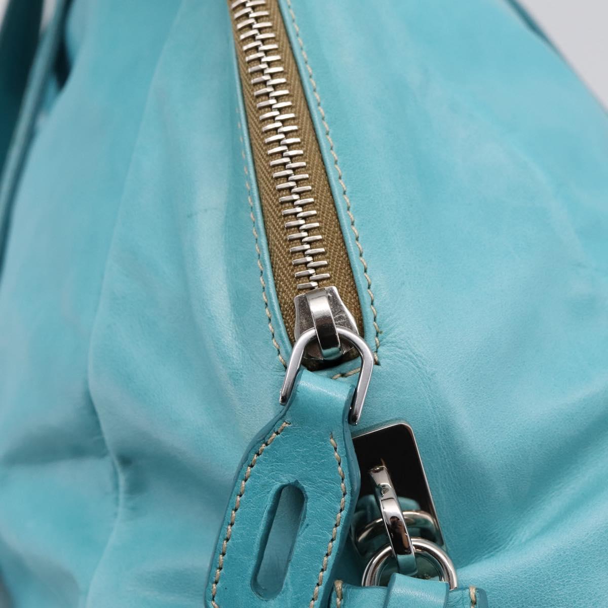 PRADA Tote Bag Leather Light Blue Silver Auth 199466V