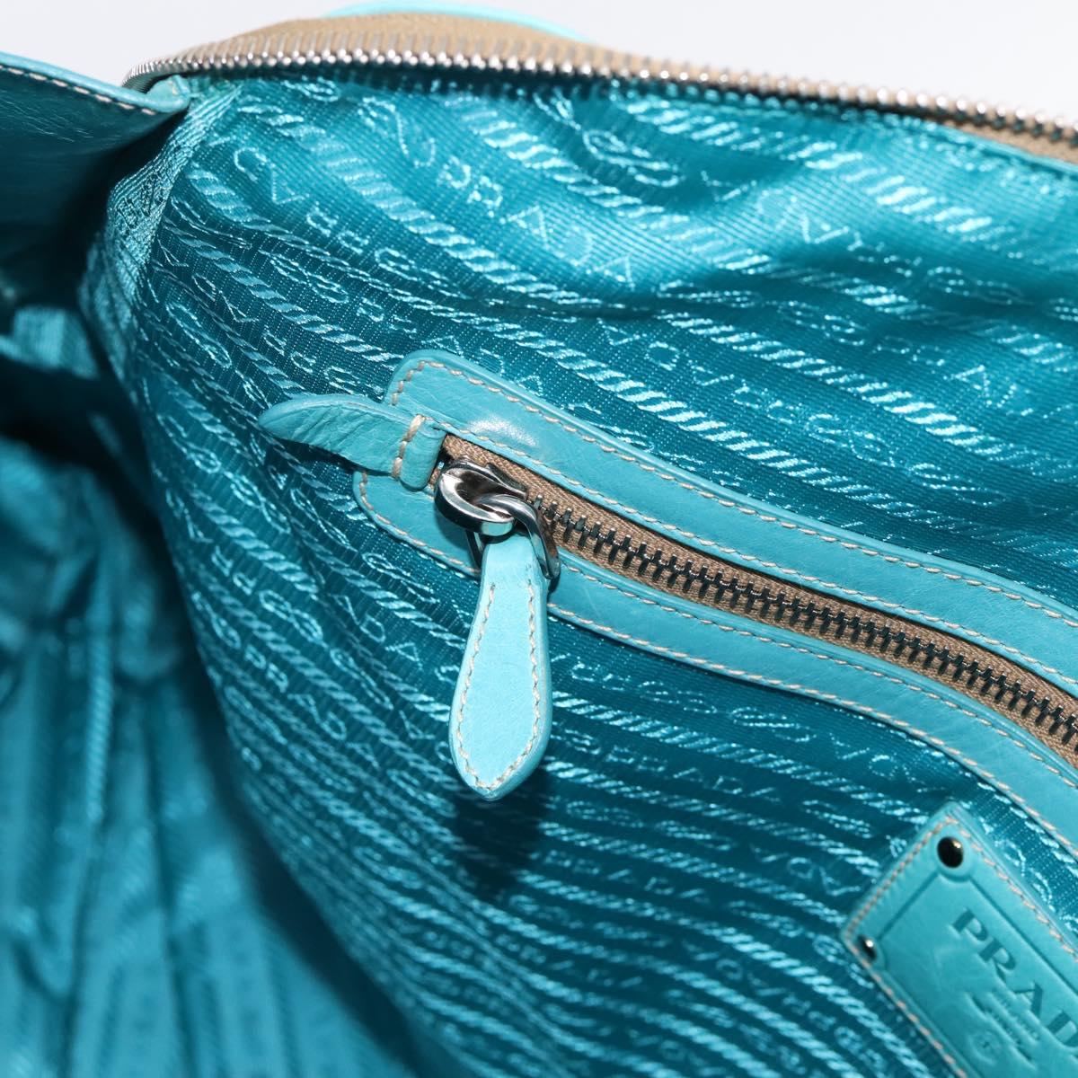 PRADA Tote Bag Leather Light Blue Silver Auth 199466V