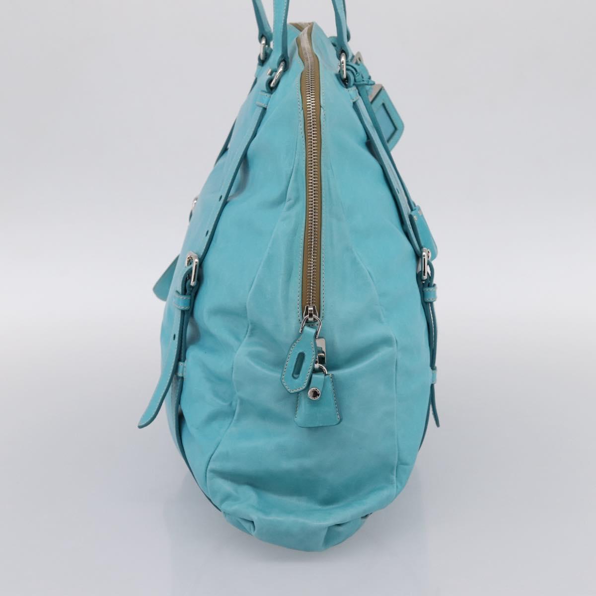 PRADA Tote Bag Leather Light Blue Silver Auth 199466V