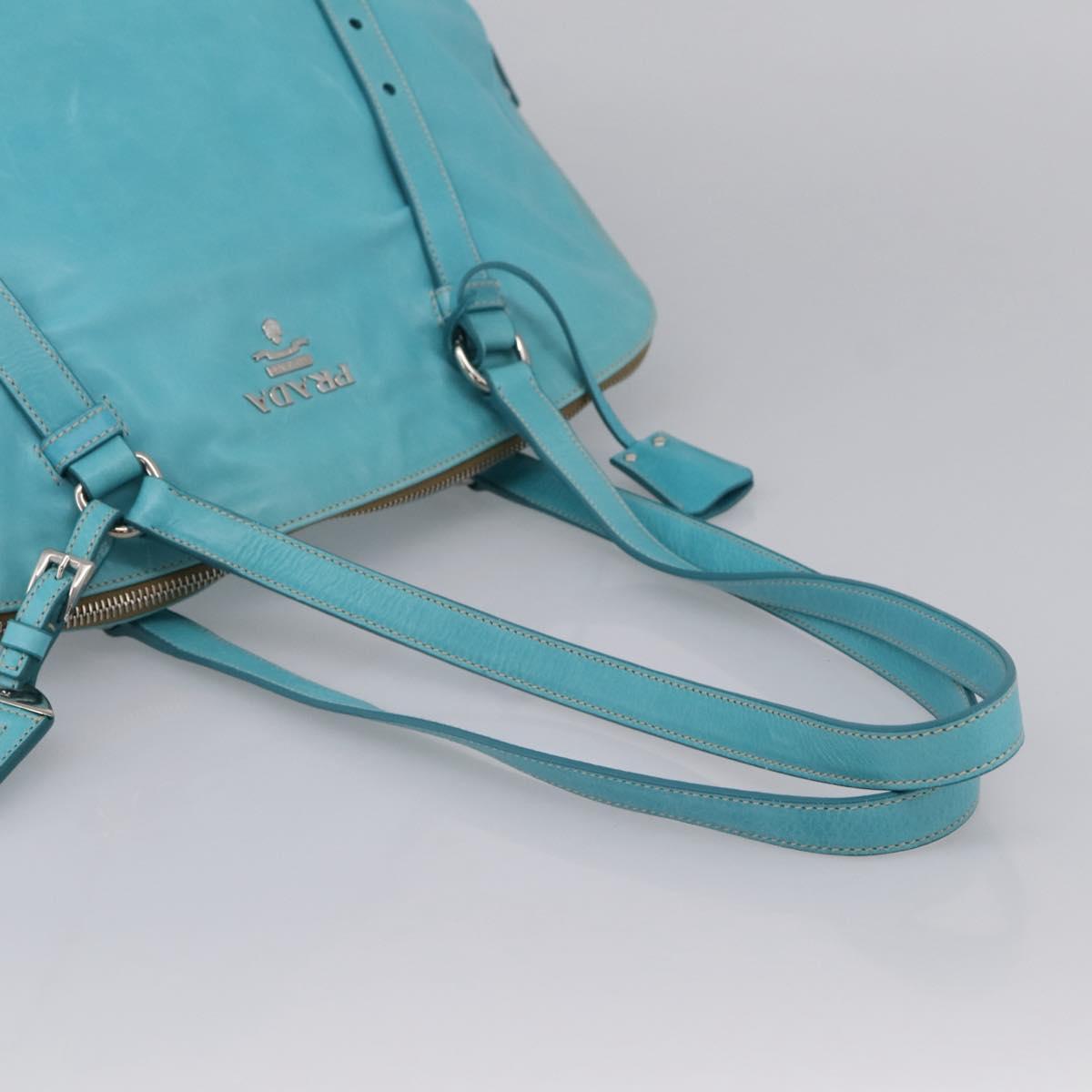 PRADA Tote Bag Leather Light Blue Silver Auth 199466V