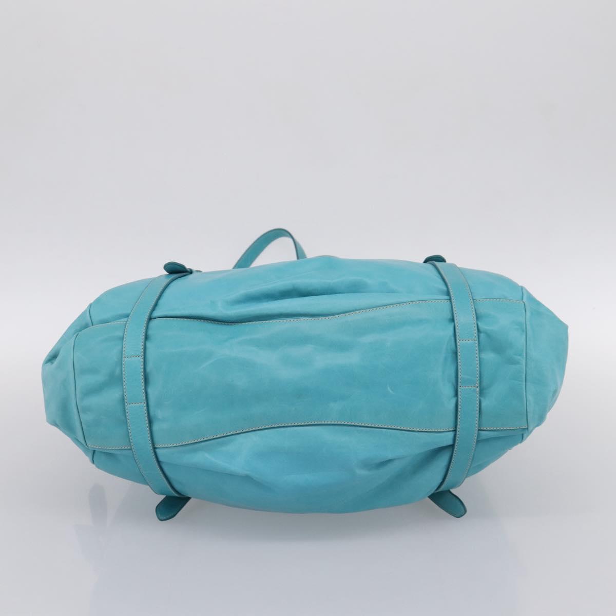 PRADA Tote Bag Leather Light Blue Silver Auth 199466V