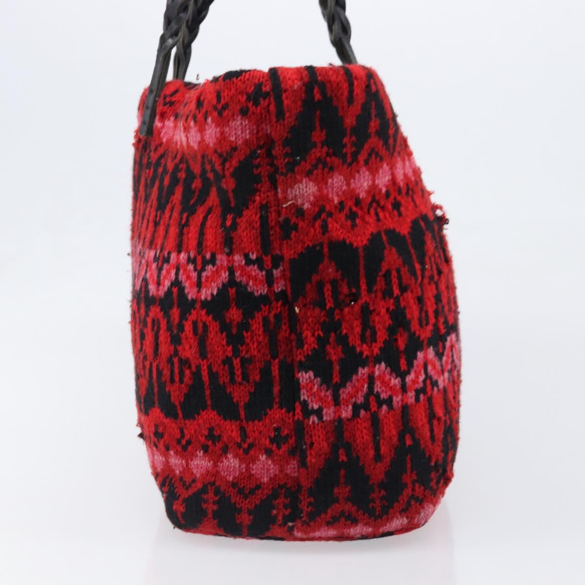 FENDI Tote Bag Wool Red Silver Auth 199467A