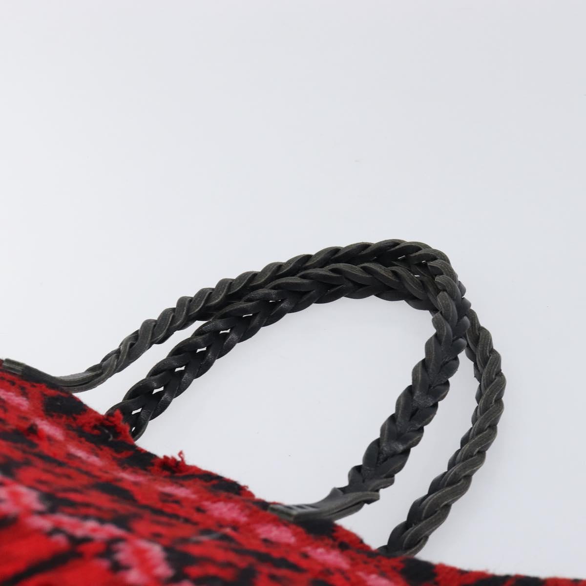 FENDI Tote Bag Wool Red Silver Auth 199467A