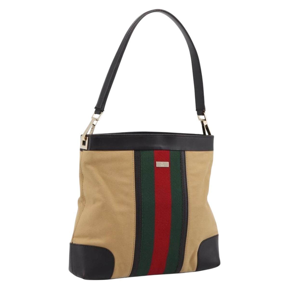 GUCCI Web Sherry Line Shoulder Bag Canvas Beige Gold 001 4231 Auth 199469A
