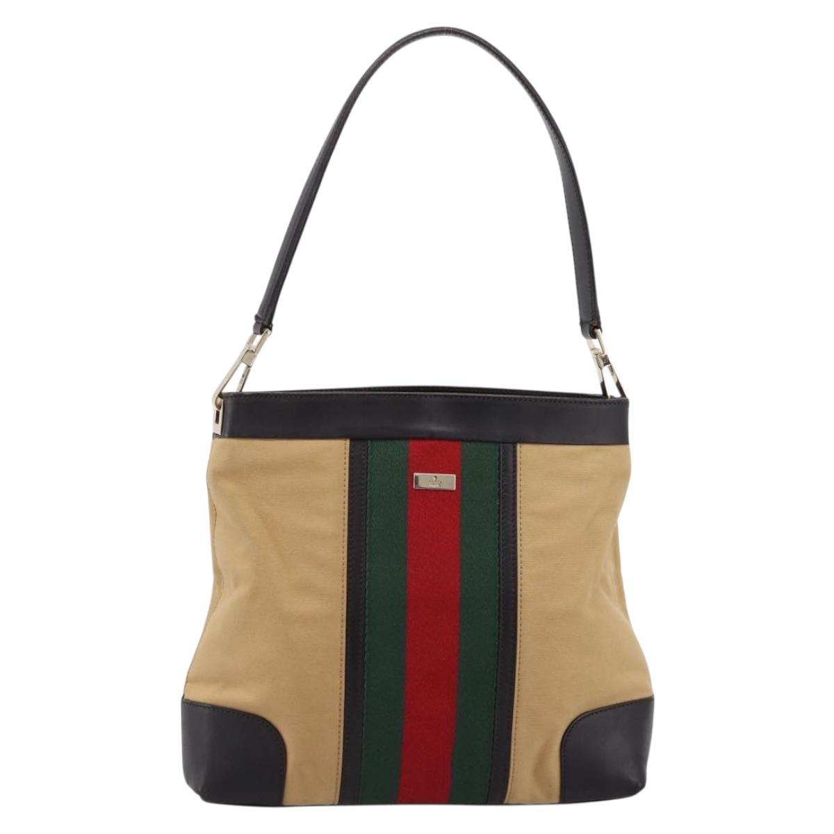 GUCCI Web Sherry Line Shoulder Bag Canvas Beige Gold 001 4231 Auth 199469A