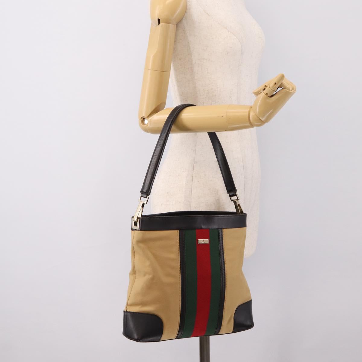 GUCCI Web Sherry Line Shoulder Bag Canvas Beige Gold 001 4231 Auth 199469A